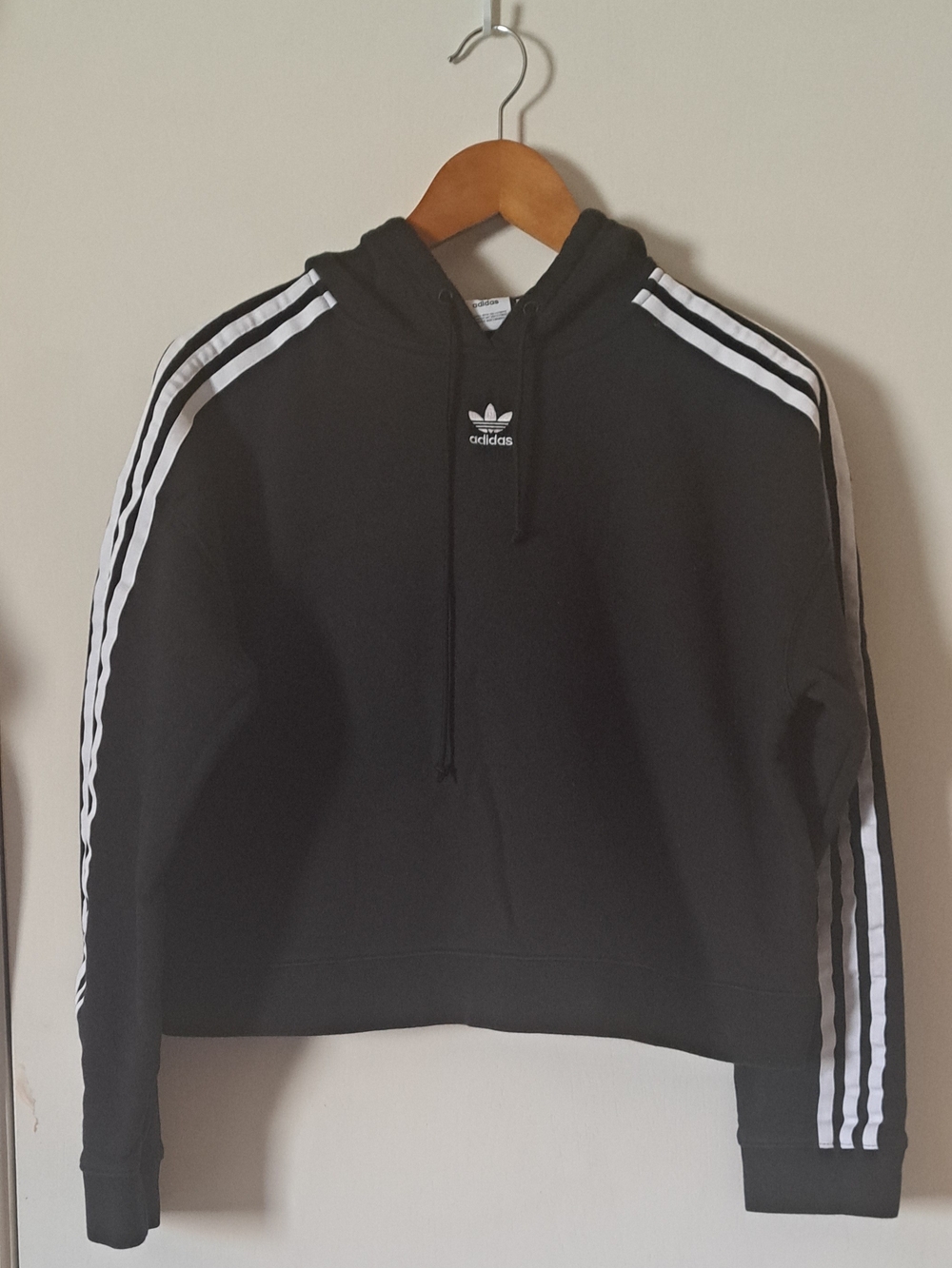 adidas Black Girls Cropped Hoodie Sweater with 3-Stripes